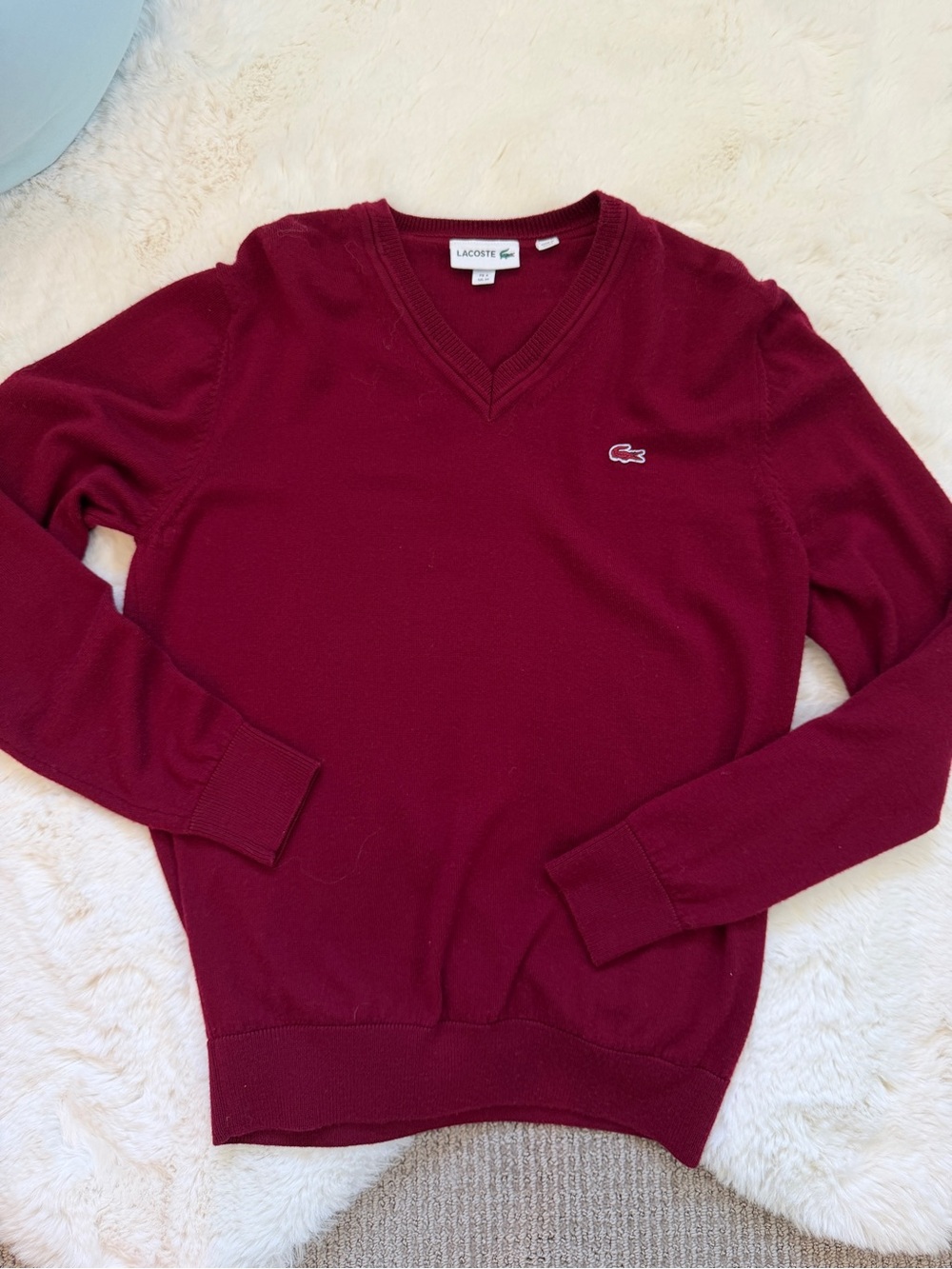 Lacoste Men's V-Neck Sweater in Burgundy